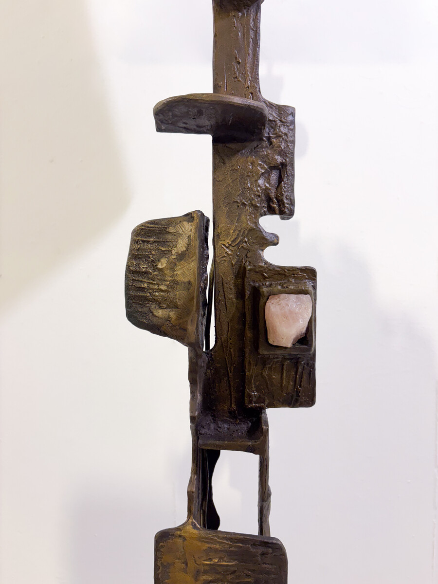 Brutalist bronze Floor Lamp with Incrusted Stones , 1970s