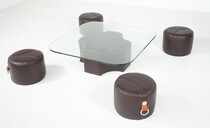 Coffee Table and 4 Stools by Guido Faleschini, Leather, 1970s