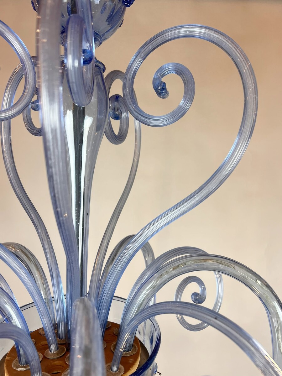  Five-Arm Murano Glass Chandelier With Scrollwork, 20th Century