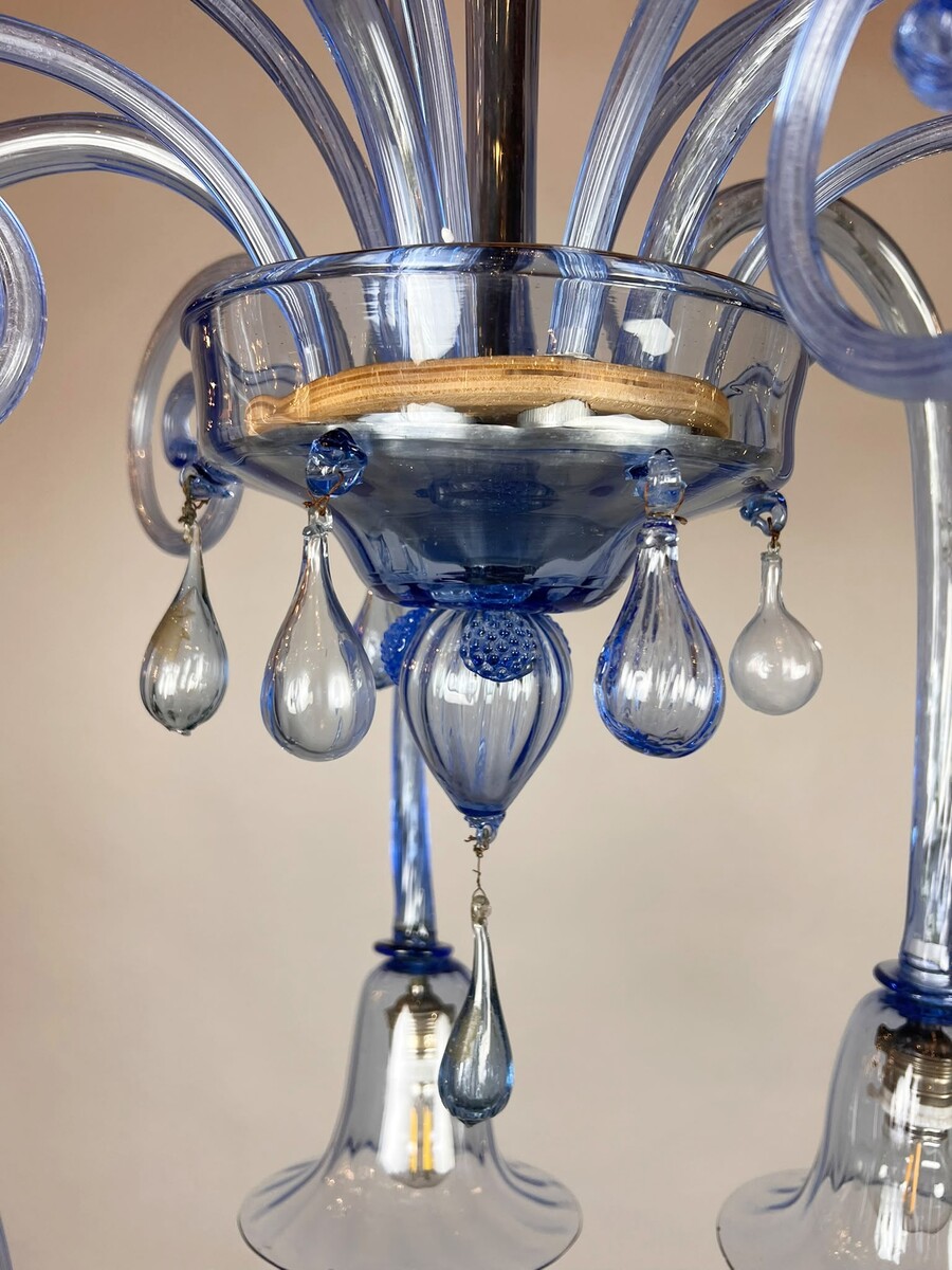  Five-Arm Murano Glass Chandelier With Scrollwork, 20th Century
