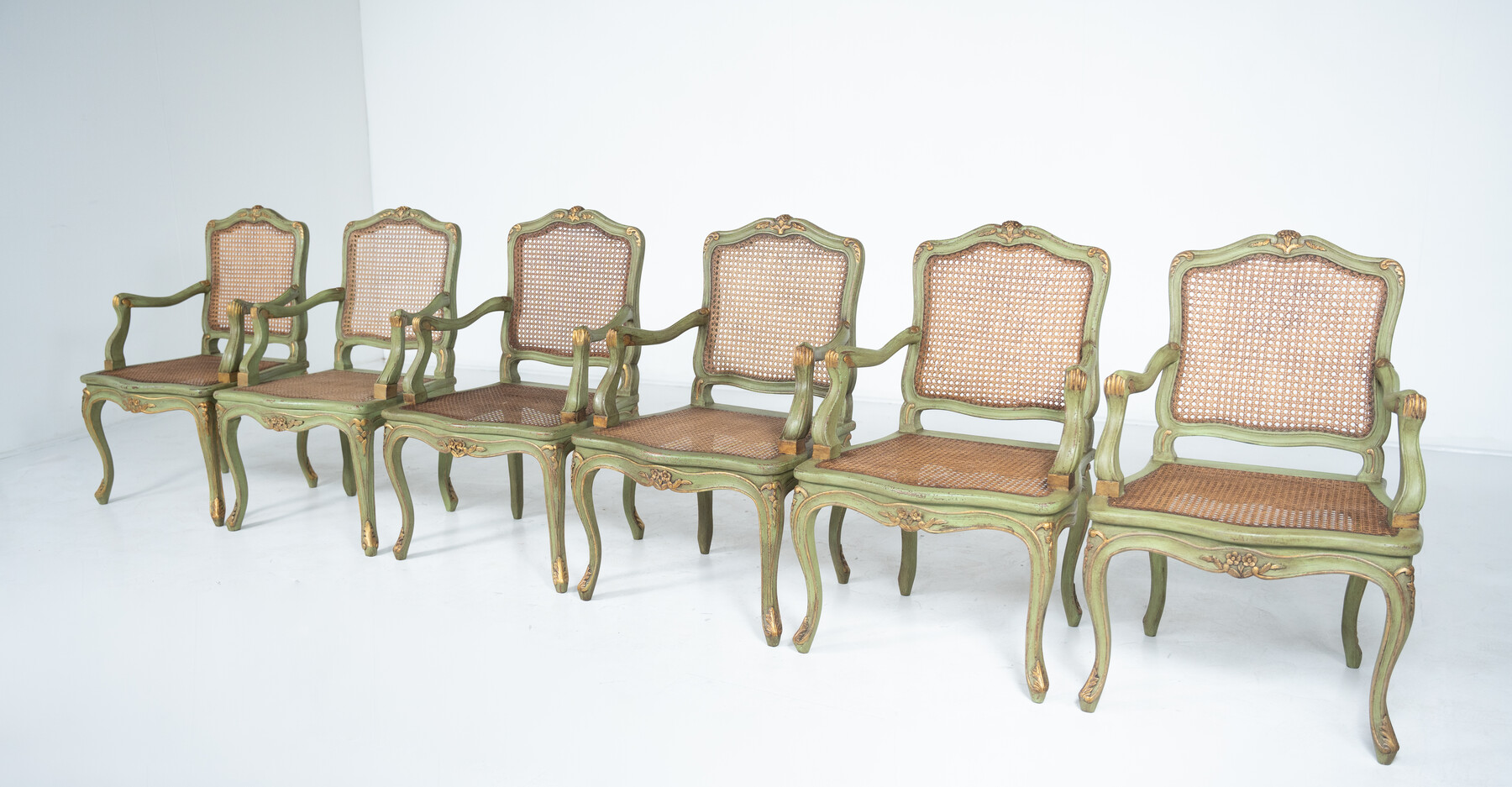 Set of 6 Armchairs, Louis XV Style, Belgium