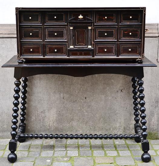 17th C. Ebony And Ivory Inlaid Flemish Drawer Cabinet