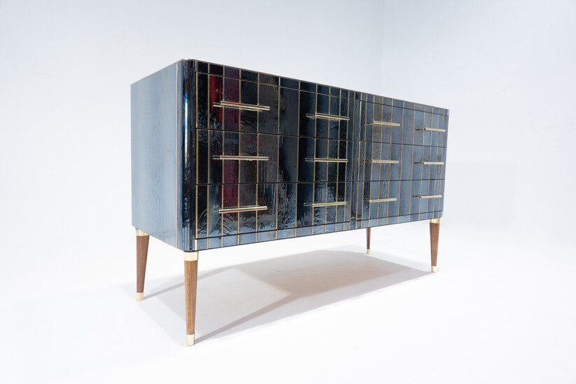 1950s Custom Italian Chest of Drawers in Glass, Brass and Wood