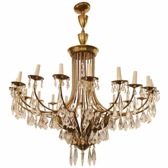 1950s Pendant Chandelier In Giltbronze By Italian Designer Oscar Torlasco