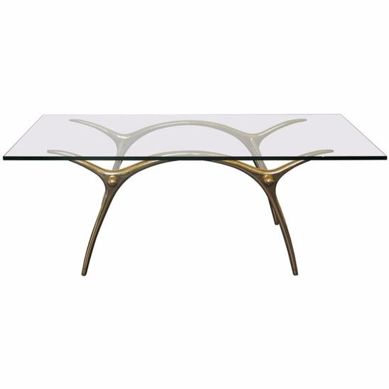 1970s Coffee Table in Glass an Polished Brass by Belgian Designer Kouloufi