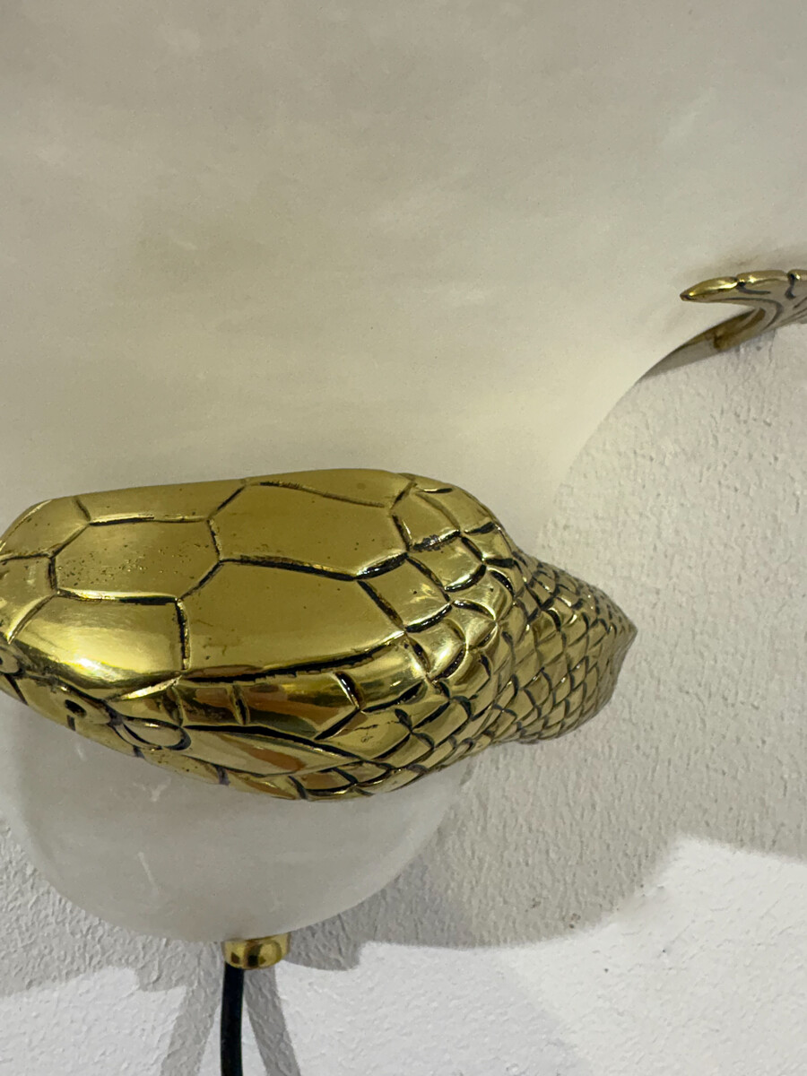 Mid-Century Pair of Snake Wall Lights, Brass and Alabaster, Italy, 1970s