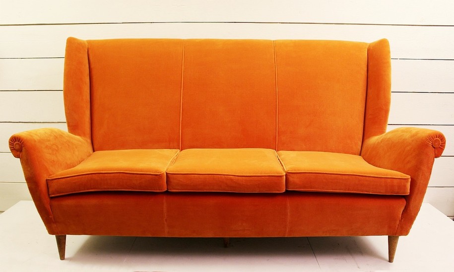 3 Seater High Back Italian Sofa - New Upholstery Orange Velvet