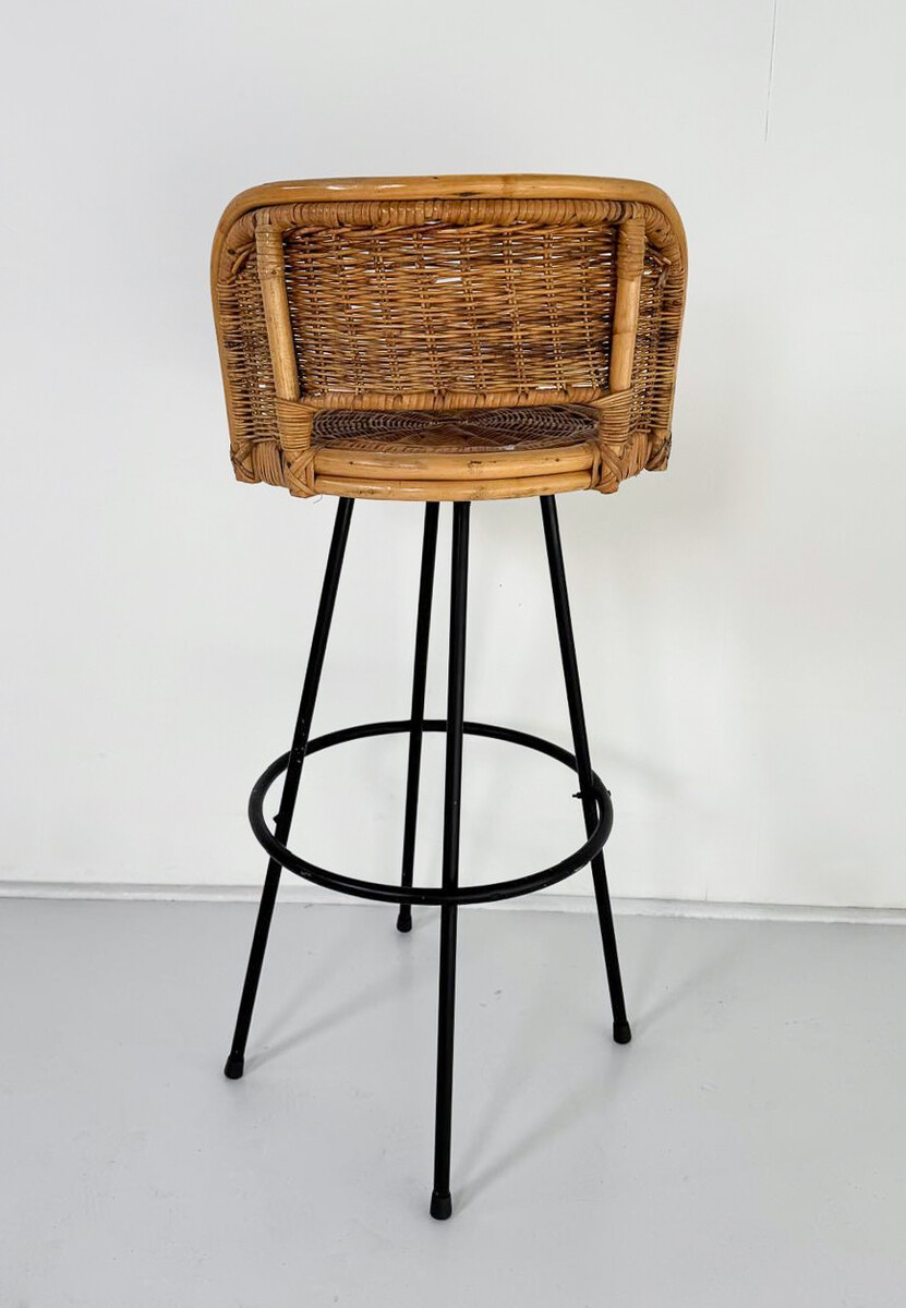 4 Bar Stools, Wicker and Wrought Iron, 1960s - Sold per item 