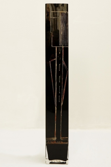 A. Riecke Vase In Black Engraved Glass Signed And Dated