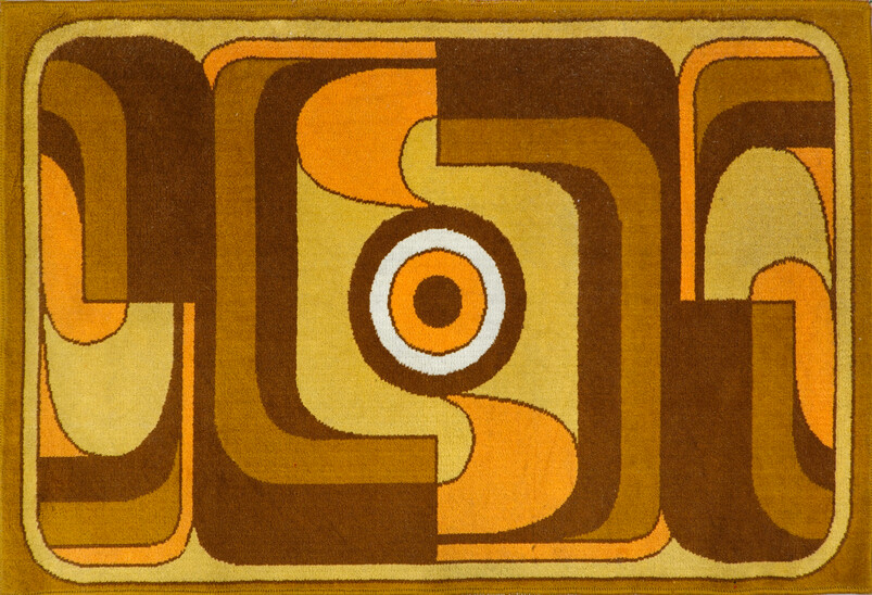 Abstract Orange, Yellow and Brown Wool Carpet, 1970s