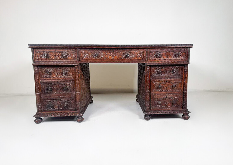 Anglo Indian Carved Wooden Desk