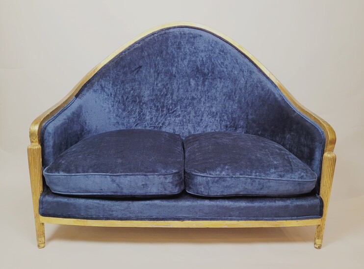 Art Deco Bench in Gilded Wood, New Upholstery