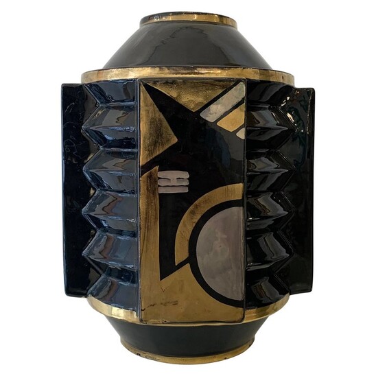 Art deco ceramic vase attributed to Robert Lallemant - France 1940s