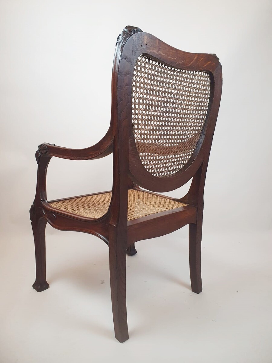 Art Nouveau Armchair In Oak And Canework