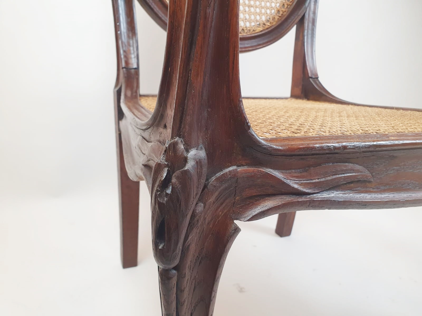 Art Nouveau Armchair In Oak And Canework