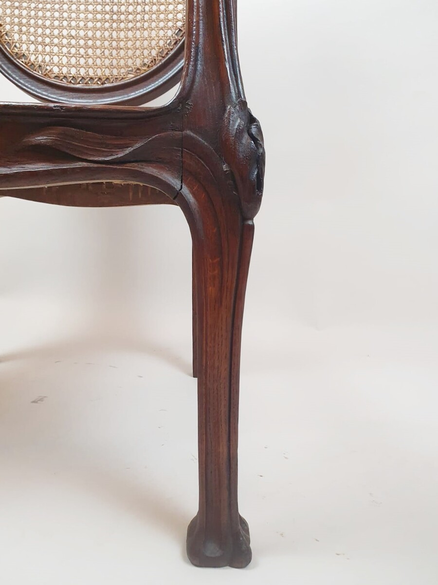 Art Nouveau Armchair In Oak And Canework