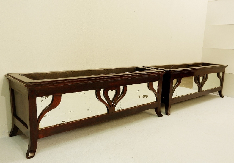Art Nouveau Wood And Mirror Planters - A Pair Available