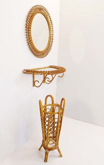 Bamboo Set - Mirror, Console And Umbrella Stand