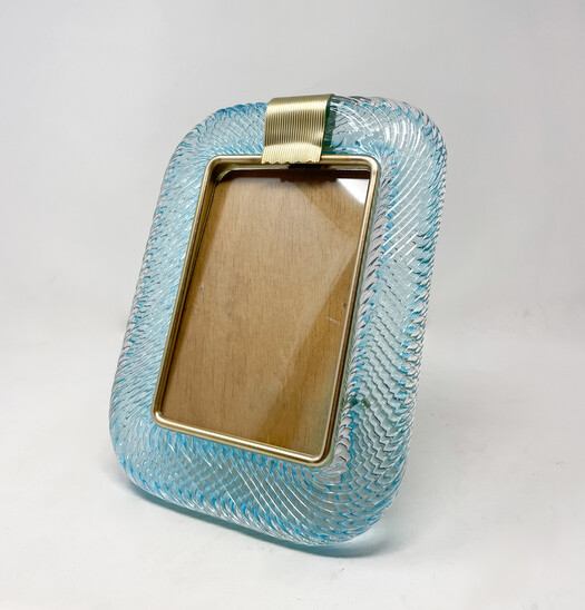 Barovier & Toso Blue Murano Glass and Brass Picture Frame, 2000s