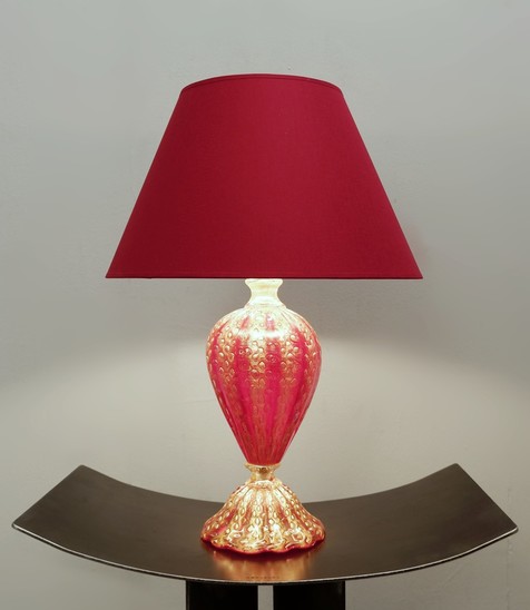 Barovier & Toso Red And Gold Murano Glass Table Lamp - 1950s