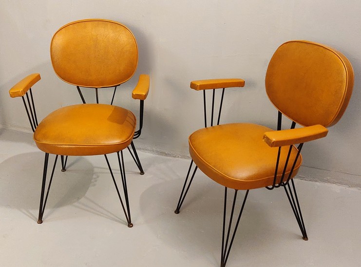 Black Lacquered Metal Structure Armchairs - Italy 1950s