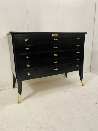 Black Wooden Chest of Drawers, France, 1940s