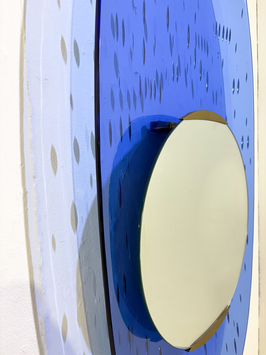 Blue Glass Mirror by Ettore Sottsass for Santambrogio & de Berti, Italy, 1950s