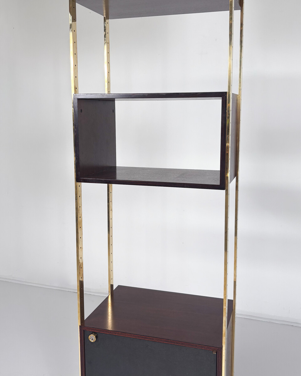 Bookcase by Jules Wabbes for Mobilier Universel, Brass and Wood, Belgium, 1960s