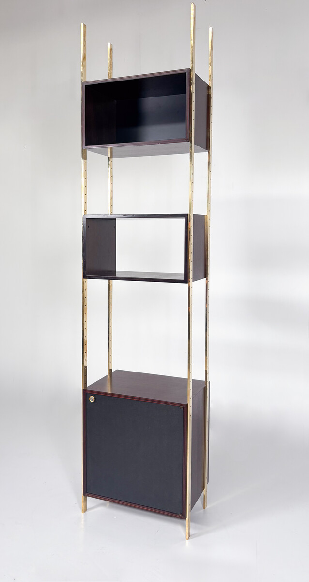 Bookcase by Jules Wabbes for Mobilier Universel, Brass and Wood, Belgium, 1960s