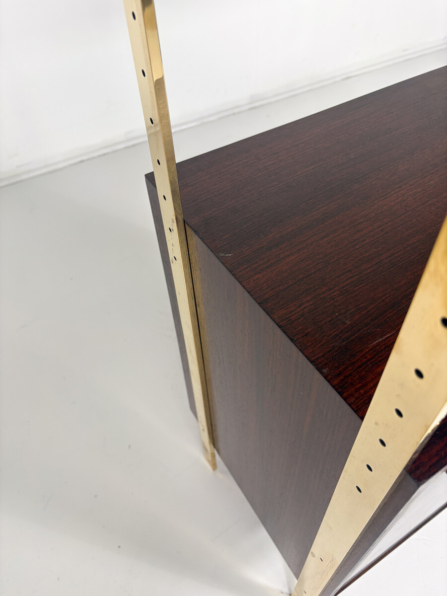 Bookcase by Jules Wabbes for Mobilier Universel, Brass and Wood, Belgium, 1960s