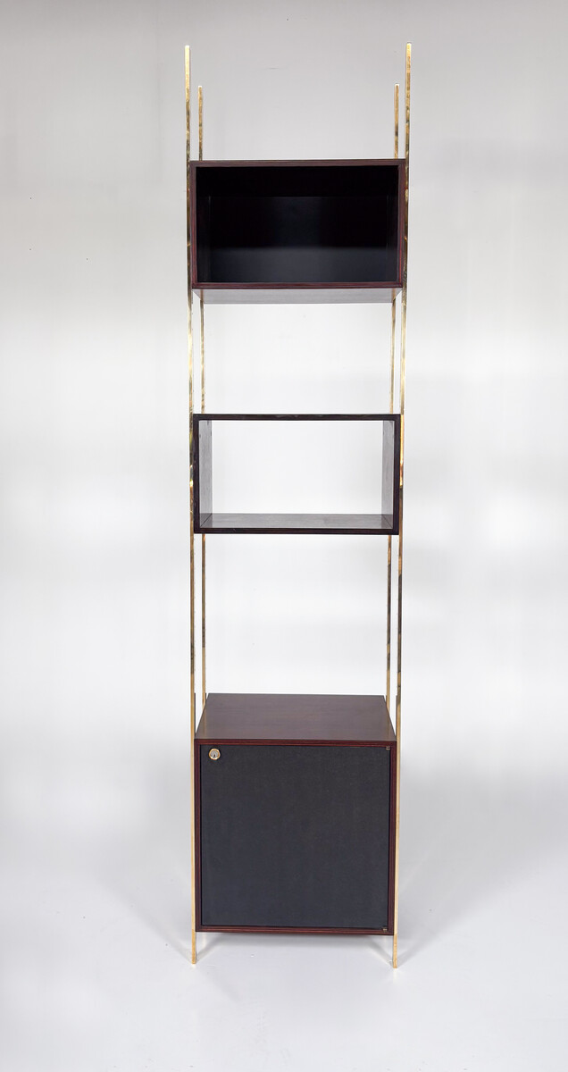 Bookcase by Jules Wabbes for Mobilier Universel, Brass and Wood, Belgium, 1960s