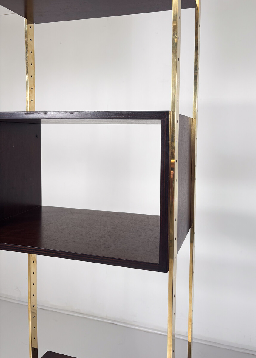 Bookcase by Jules Wabbes for Mobilier Universel, Brass and Wood, Belgium, 1960s