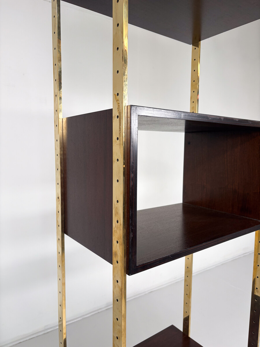 Bookcase by Jules Wabbes for Mobilier Universel, Brass and Wood, Belgium, 1960s