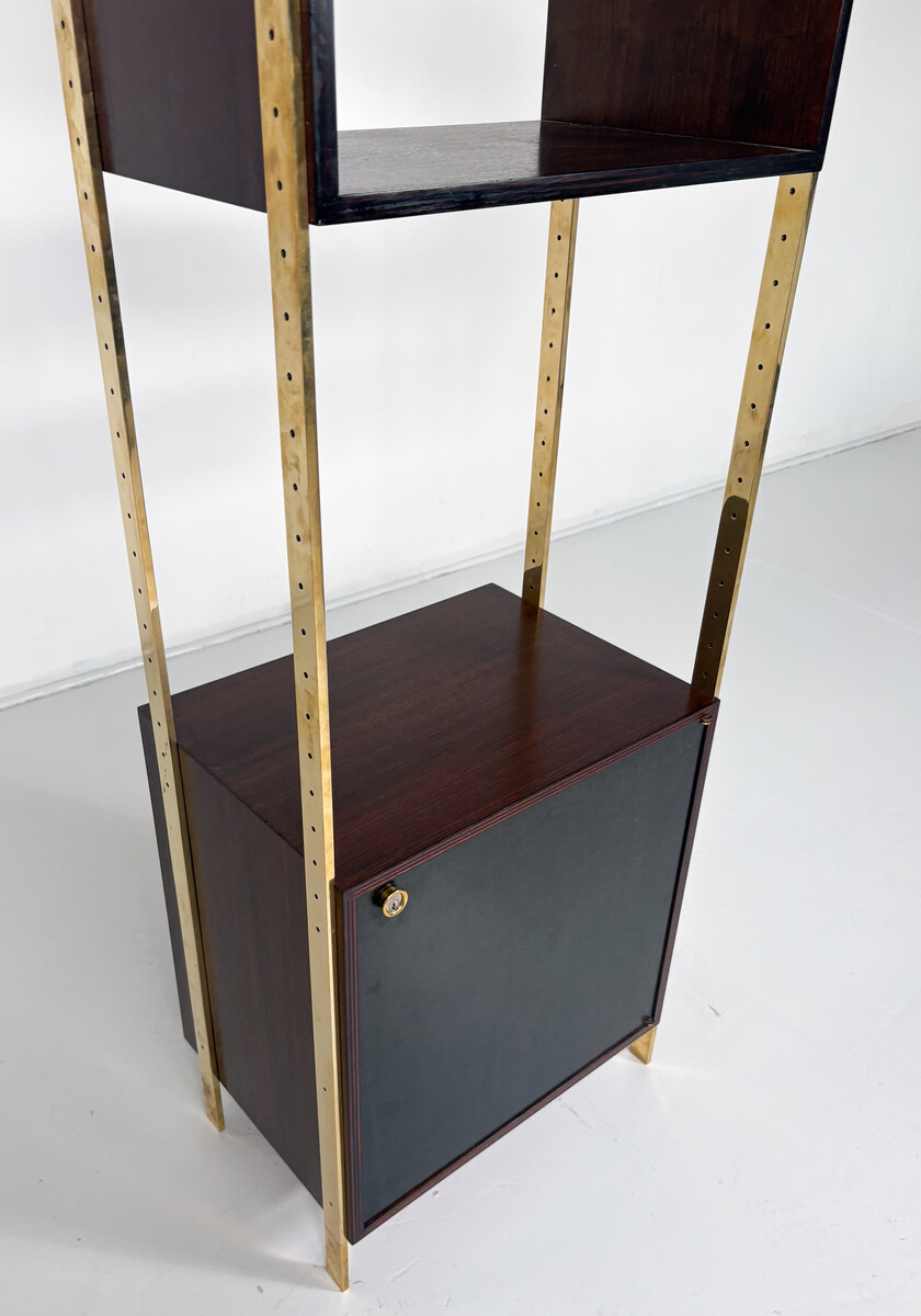 Bookcase by Jules Wabbes for Mobilier Universel, Brass and Wood, Belgium, 1960s