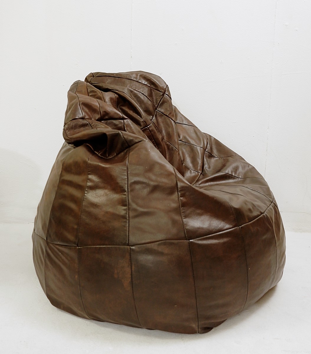 Brown Leather Patchwork Beanbag From De Sede, 1970s