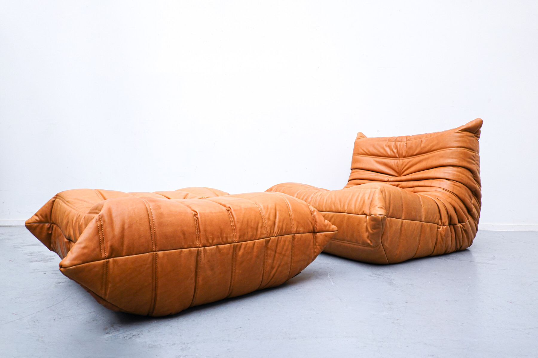 Togo vintage living room set in brown leather by Michel Ducaroy for Ligne  Roset, France 1970