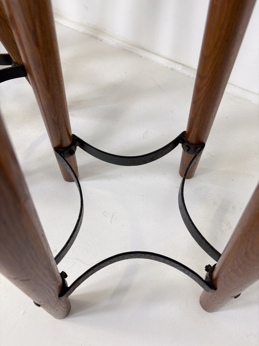 Brutalist Bar Stool, Wood and Leather, 1970s - 5 available