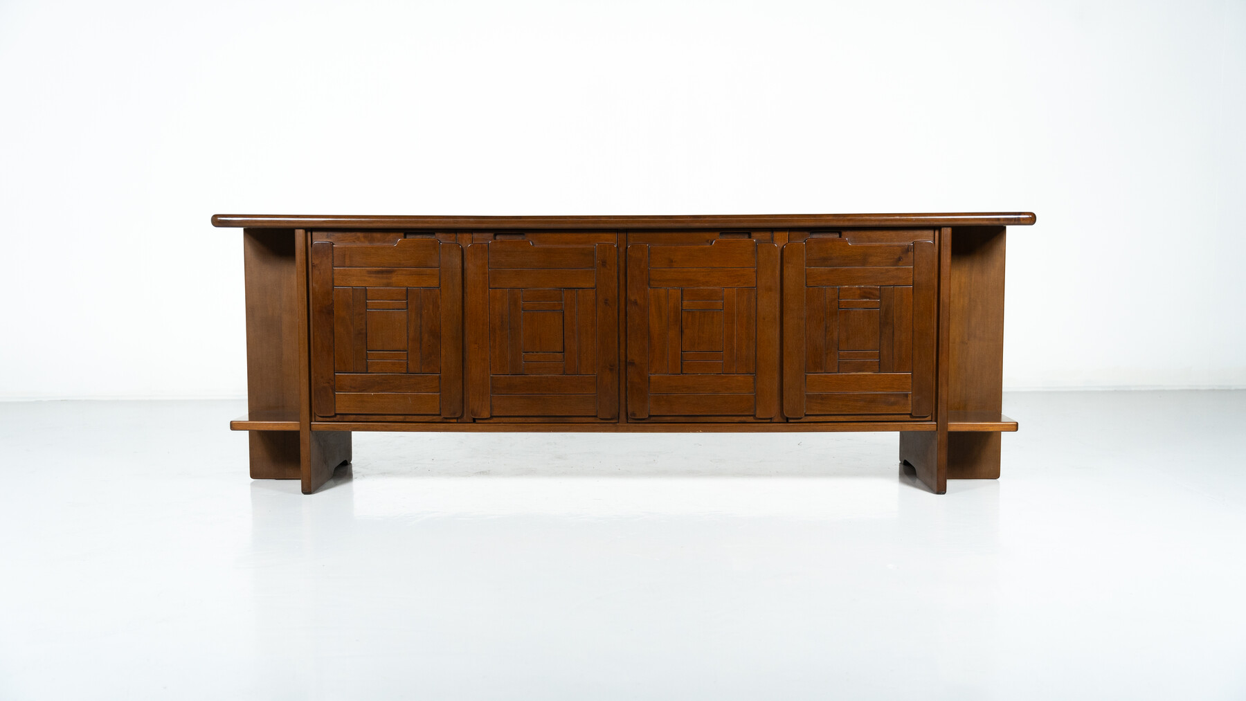 Brutalist Sideboard with Graphical Doors, Walnut, 1970s