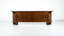 Brutalist Sideboard with Graphical Doors, Walnut, 1970s