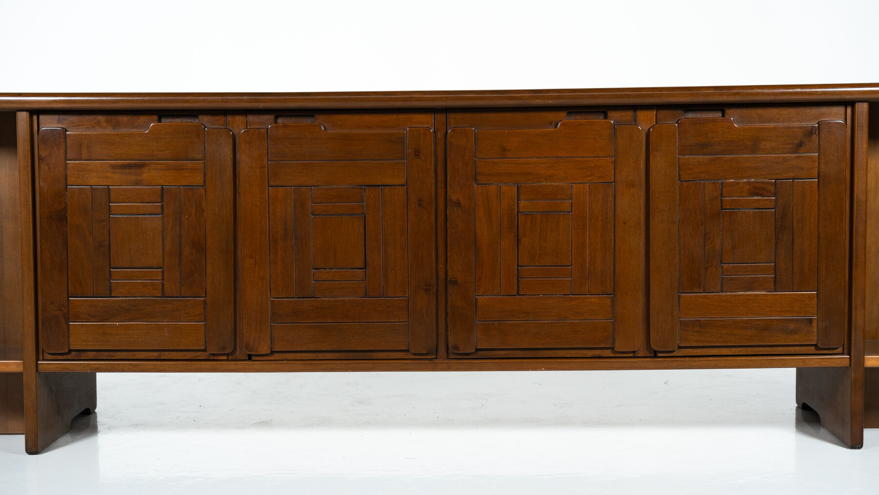 Brutalist Sideboard with Graphical Doors, Walnut, 1970s