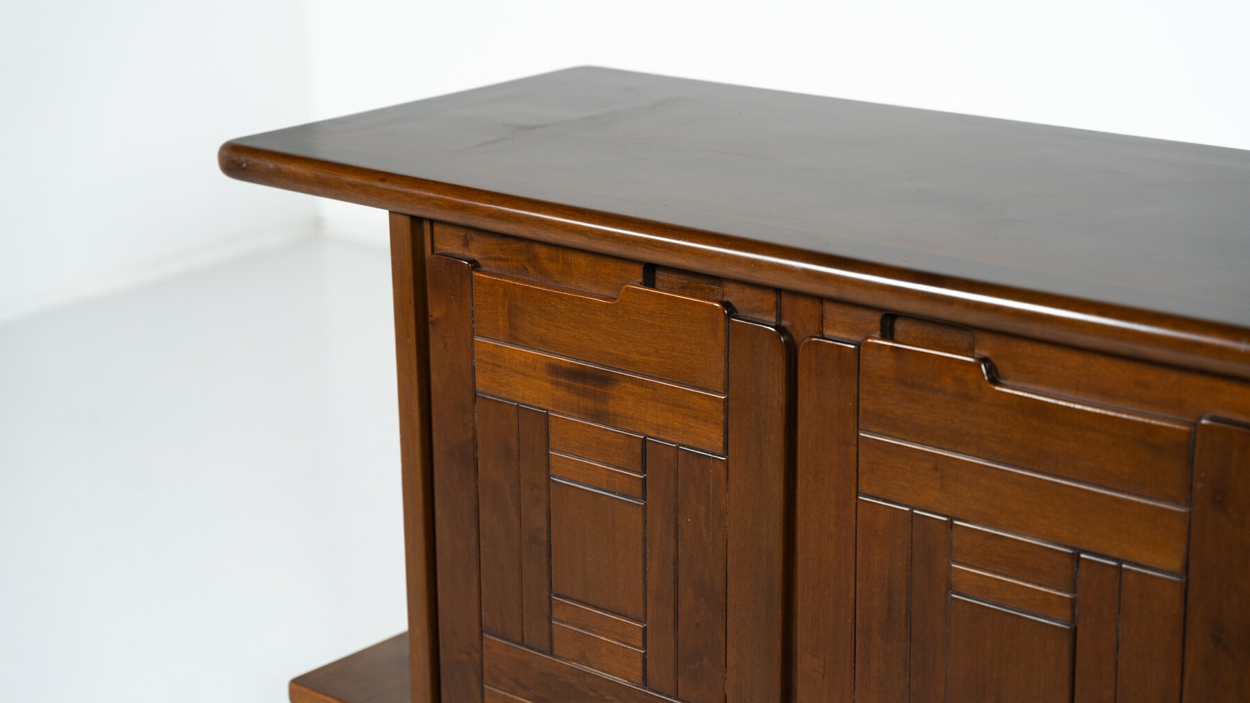 Brutalist Sideboard with Graphical Doors, Walnut, 1970s