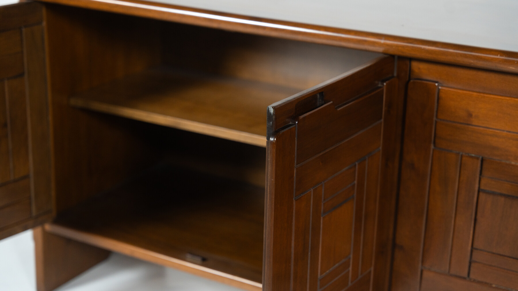 Brutalist Sideboard with Graphical Doors, Walnut, 1970s