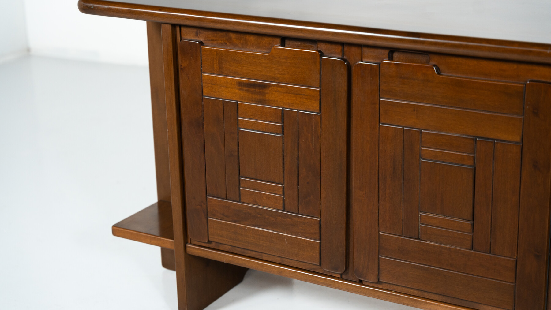 Brutalist Sideboard with Graphical Doors, Walnut, 1970s