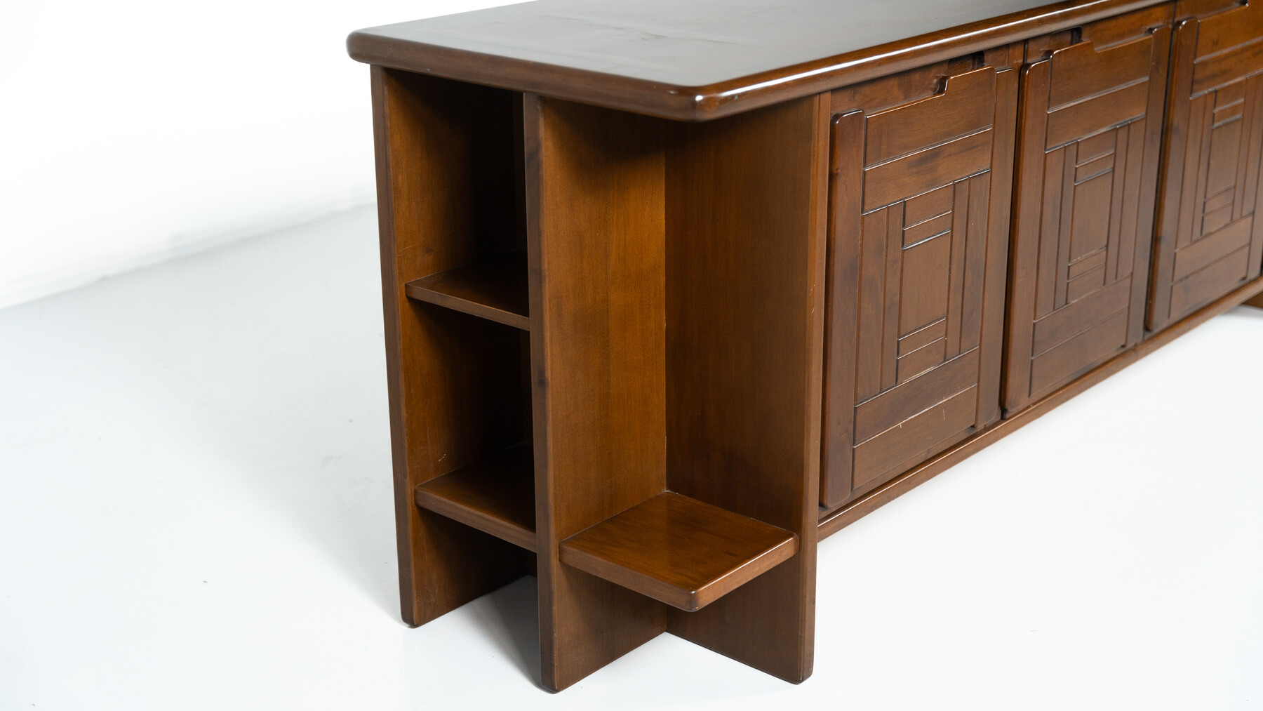 Brutalist Sideboard with Graphical Doors, Walnut, 1970s