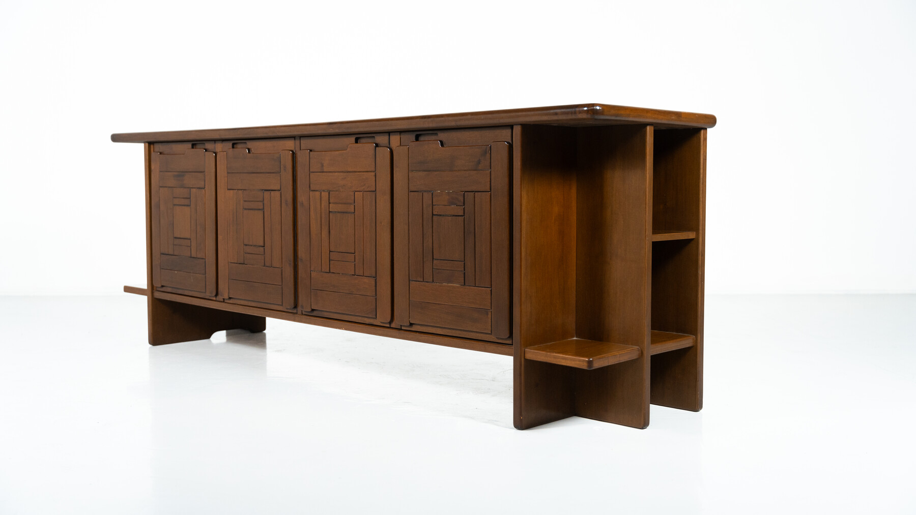 Brutalist Sideboard with Graphical Doors, Walnut, 1970s