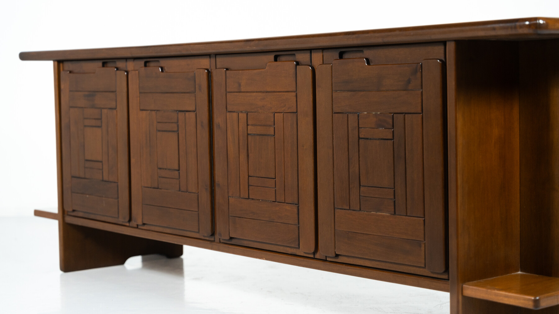Brutalist Sideboard with Graphical Doors, Walnut, 1970s