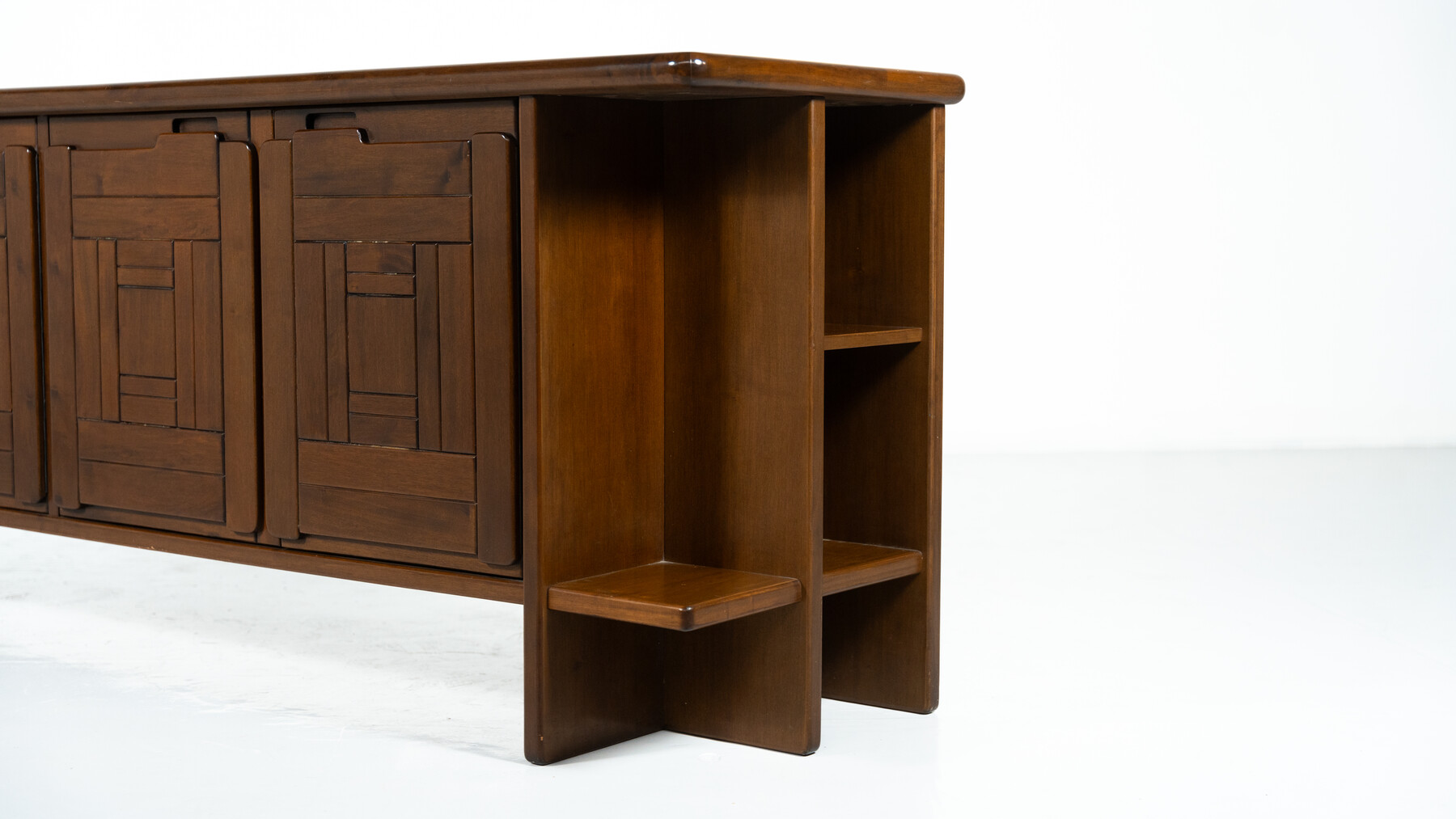 Brutalist Sideboard with Graphical Doors, Walnut, 1970s