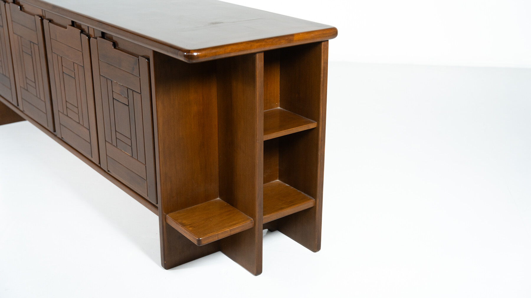 Brutalist Sideboard with Graphical Doors, Walnut, 1970s