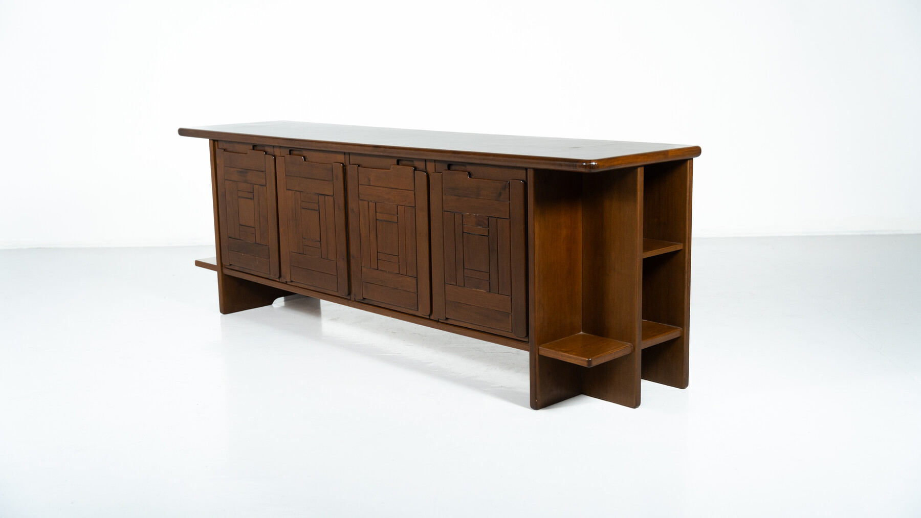 Brutalist Sideboard with Graphical Doors, Walnut, 1970s