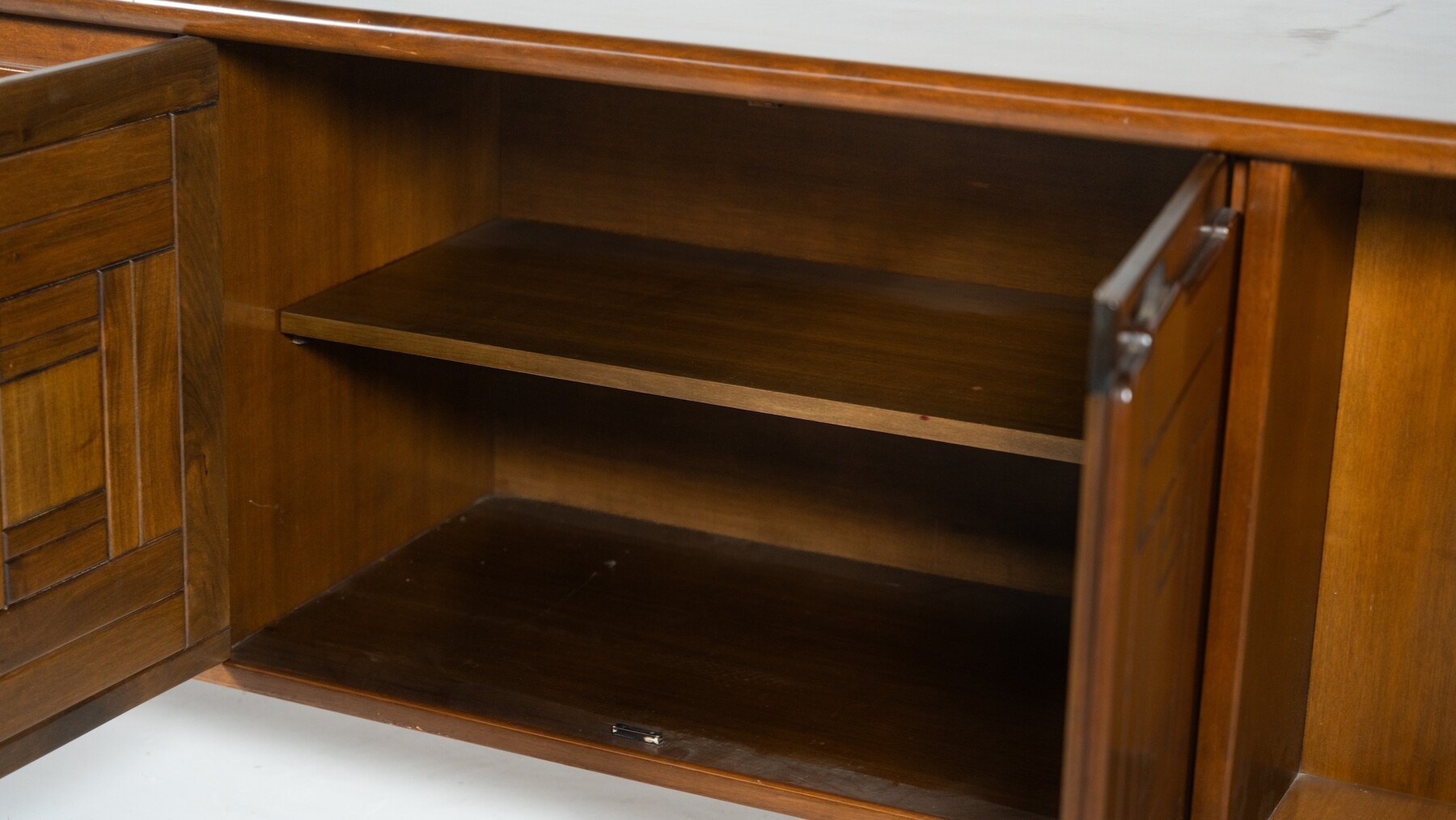 Brutalist Sideboard with Graphical Doors, Walnut, 1970s
